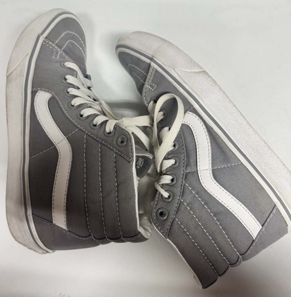 Vans Sk8-Hi High-Top Canvas Skate Shoes in Grey and White